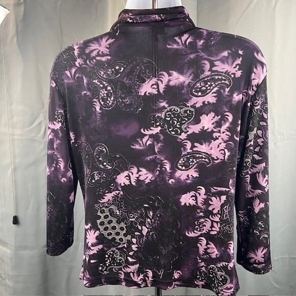 Per Se Button Front Top Small Purple Black Floral Witchcore Gothcore Dark Shirt - Picture 2 of 7